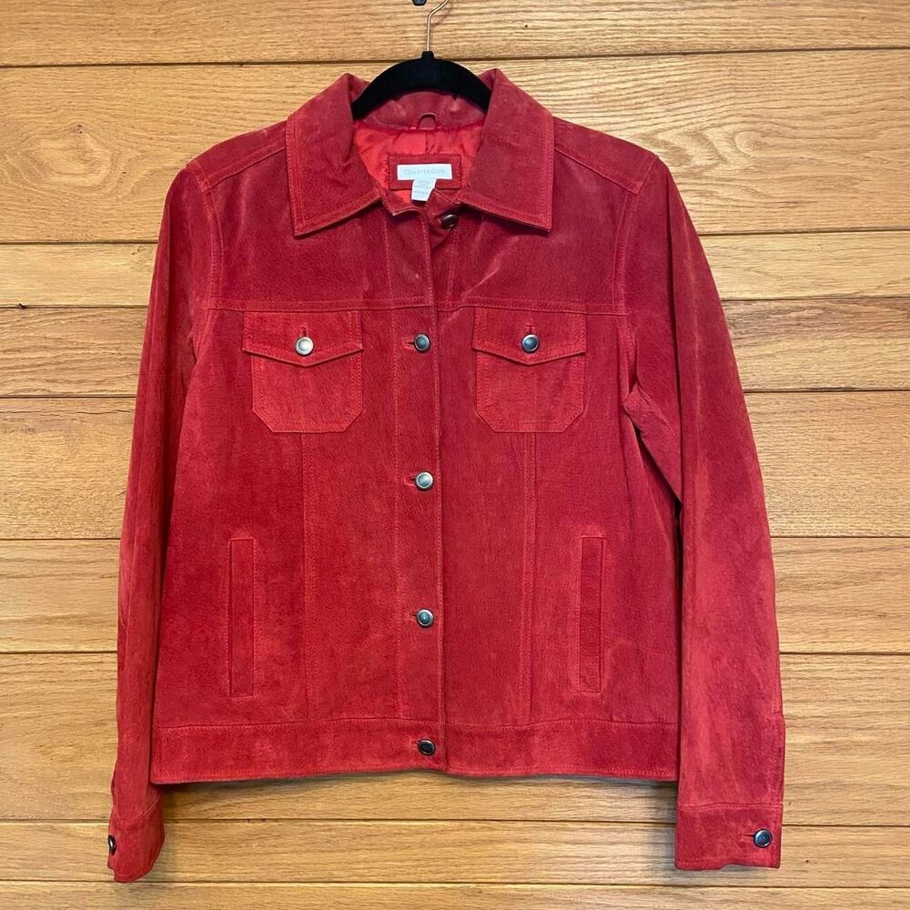 Vintage 90s red suede leather button front Charter Club jacket